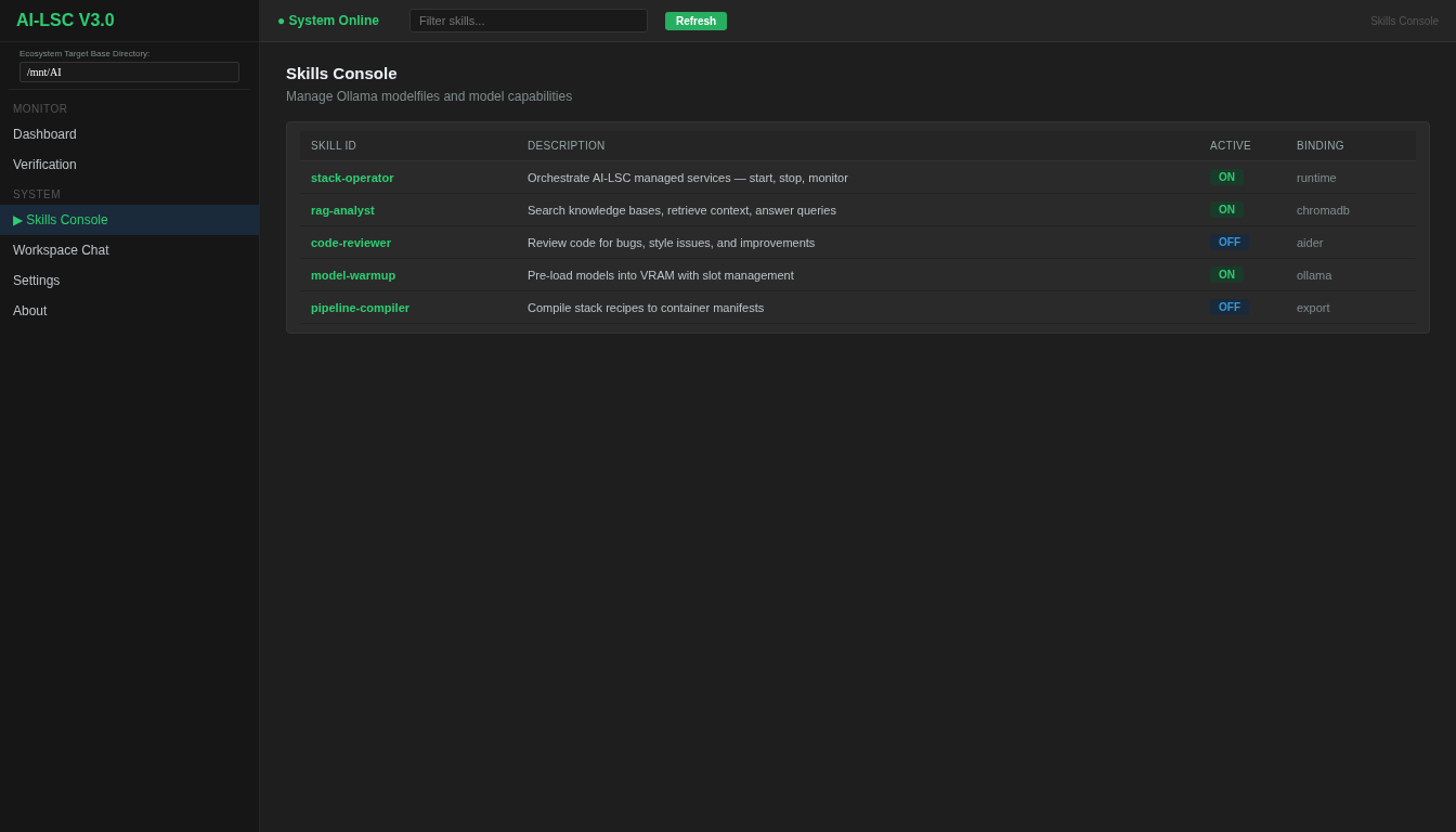 Skills Console